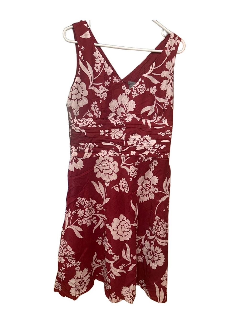 Ann Taylor Burgundy and Cream Floral V-Neck Midi Dress